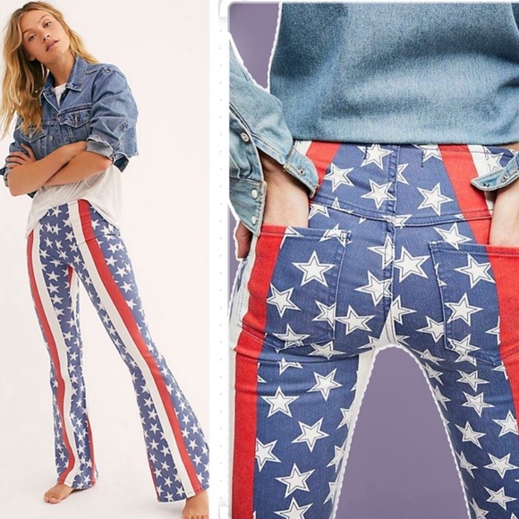 Free People Star-Patterned Flare Pants - Picture 1 of 8